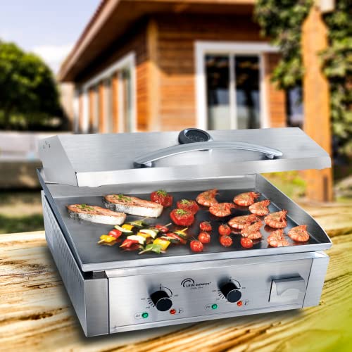 LITTLE BALANCE 8473 Aquitaine Pro Plus, elektrische Grillplatte, 2 Kochzonen, Deckel, 3500 W, hergestellt in Frankreich, komplett Edelstahl