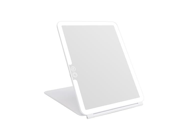 deweisn Folding Lighted Makeup Mirror with 72 LEDs 3 Colors Light Modes USB Rechargable 1800mA Batteries Portable Ultra Thin Compact Vanity Mirror Dimmable Travel Mirror - White