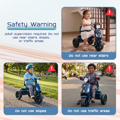 Image of Amazon Brand - Jam & Honey Vespa Basic Kids Tricycle | Scooter Style Trike with Safety Belt & Storage Basket | Sturdy Wheels & Metal Frame | Ride-On for Boys & Girls Age 2+ Years
