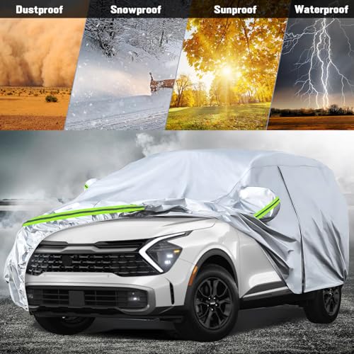 Image of Waterproof Car Covers Replace for 2020-2024 Kia Sportage, 6 Layers Silver All Weather Car Cover with Zipper Door & Windproof Bands for Snow Rain Dust Protection