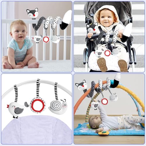 xixiland baby spiral plush toys black and white baby car seat toys high contrast infant newborn toy 0-6 months for stroller crib mobile sensory toy best gift for 0 3 6 9 12 months boys girls