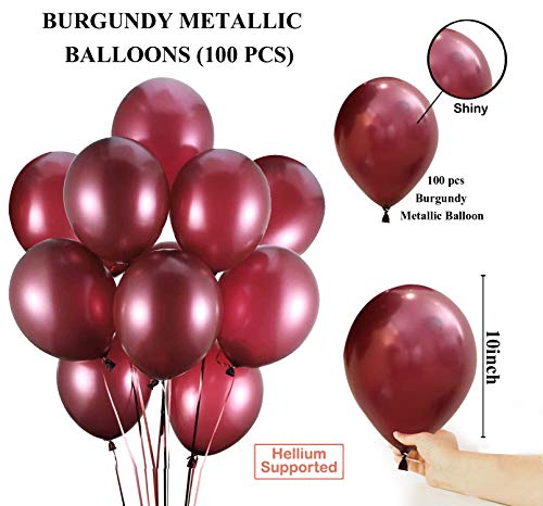 Image of AMFIN (Pack of 100) Burgandy Metallic Balloons with Matching Curling Ribbon for Birthday Decoration, Happy Birthday Balloons Decoration, Metallic Balloon Party Balloon,- Burgandy