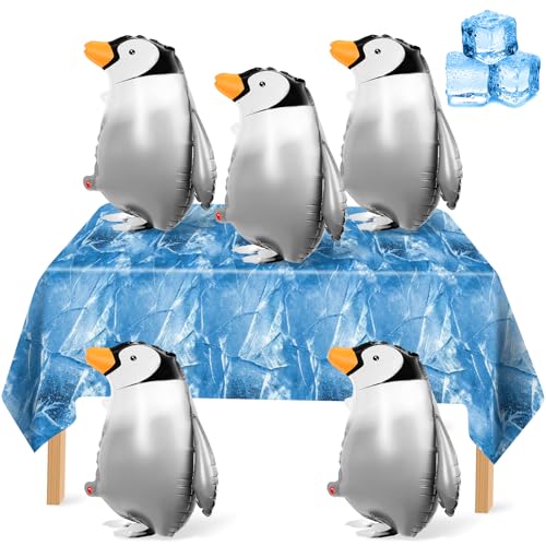 VioraWhite 6pcs Penguin Birthday Party Decorations Supplies Includes Walking Penguin Balloons Tablecloth Inflatable Balloons