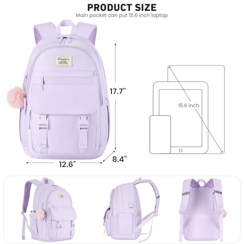 Image of WINDARS School Backpack for Teen Girls, Cute College Backpacks for Women Students Aesthetic Bookbag Large 15.6 Inch Laptop Bag Middle School Travel Back Pack (Purple)