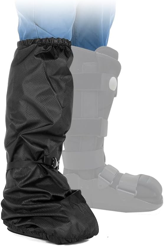 Walking Boot Cover Orthopedic Medical Leg Cast Waterproof Cover Walker Boot for Fracture Snow Boots Women Men Foot Ankle Cast Cover Tall Boot Protector Reusable Accessories (Black)