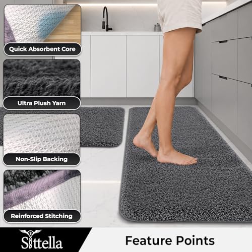 Image of SITTELLA Premium Microfiber Runner Mats (45x120 Cm) | Ultra Soft Plush Floor Rug | Anti-Skid Backing | Super Absorbent & Quick Dry | Washable Kitchen & Hallway Runner | Grey
