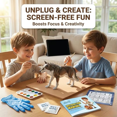Image of Unscroo DIY 3D Model Painting Kits - Dinosaurs, Ice Age Animals & Unicorns - 3D Printed Art & Craft Hobby Gift for Kids, Teens & Adults - Return Gift Sets (Dire Wolf Single)