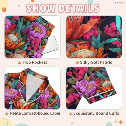 senya Budding Flower Satin Summer Pajama Sets Silk Short Sleeve Button Down Sleepwear3