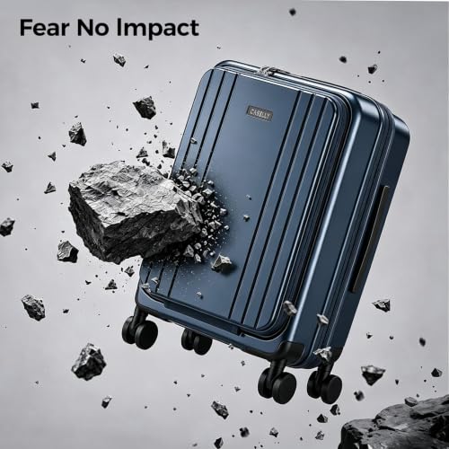 Image of Carry on Luggage Top opening Suitcases, Expandable with Cup&Phone Holder and USB Charging Port,Hardside with Front Pocket Rolling Suitcases with Spinner Wheels & YKK Zippers (Navy, 20 Inch)