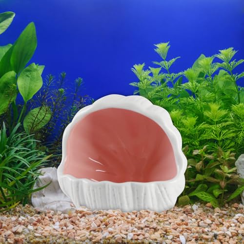 Image of Aquarium Decorations, Cute Ceramic Betta Fish House, Conch Shell-Shaped Fish Tank Decor Accessory with Pearls, Hideout Cave for Fish Shrimp to Play Sleep Breed Rest (Pink)