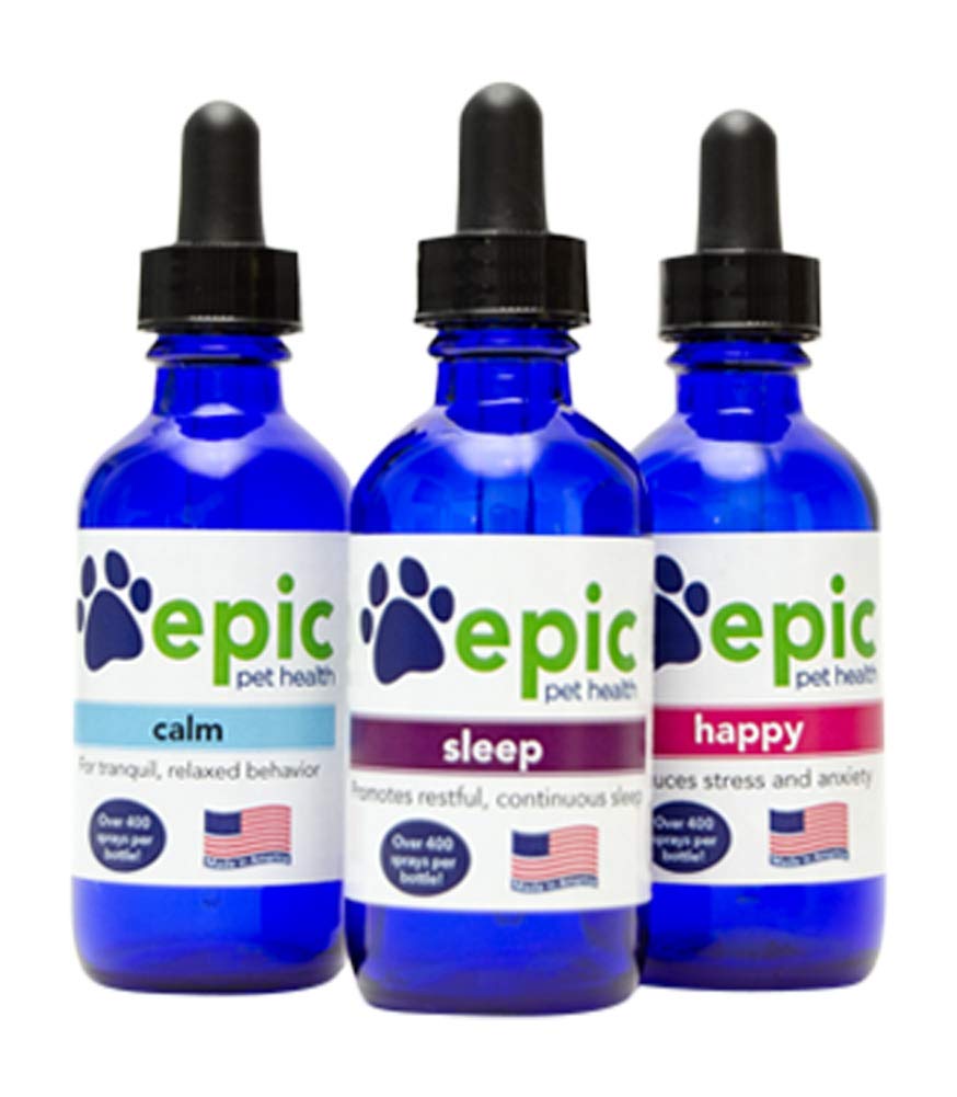 Epic Pet HealthCalming Trio Includes Calm, Happy & Sleep for Stressed Pets Before Travel, Vet Visits, Nail Trims, Fireworks, Thunderstorms, Stressful Situations Includes Three 2-oz Bottles