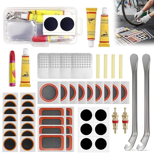 ChaneeHann Kit de Réparation Pneu Vélo, 56 Pièces Rustine Vélo Rustine Chambre à Air Kit Crevaison Vélo Portable pour Réparation de Pneus de...