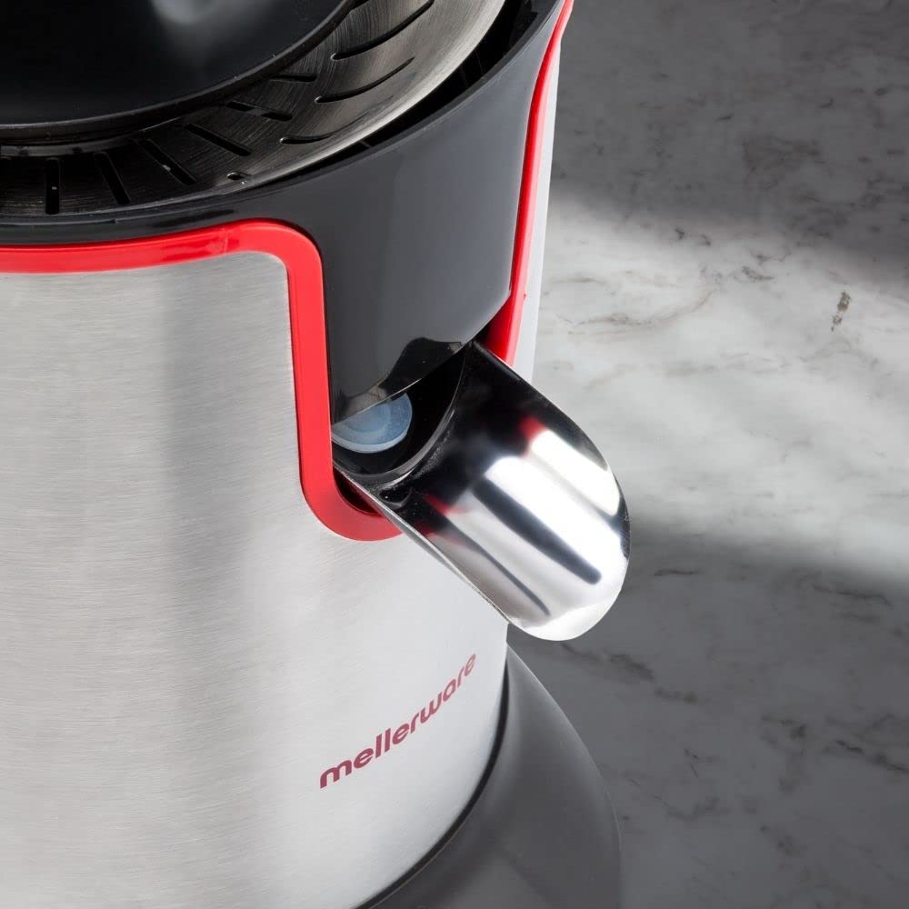 Mellerware - Spremiagrumi elettrico Professionale | 300 W | Mixer con accessori | 4 Lame | Estrattore con Velocità Regolabile e Turbo | Sistema Anti-Schizzo | Acciaio Inox | Finiture Rosse