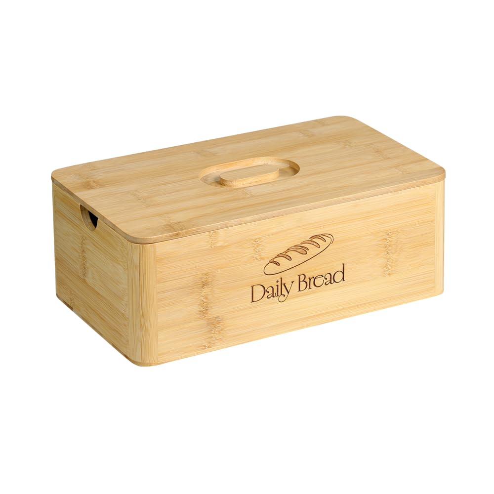 KESPER Bread bin with Chopping Board, Material: FSC®-Certified Bamboo, Dimensions: Width: 32 x Height: 12.5 x Depth: 20 cm, Including Board 32 x 20 x 1 cm, 58583