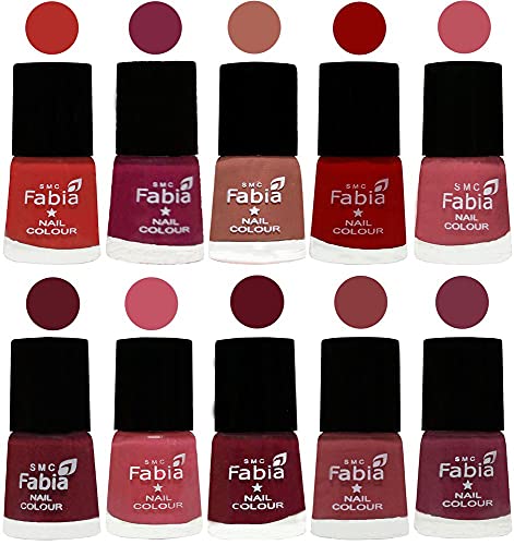 Image of SMC Fabia ALL IN ONE (PACK OF 10), Long Lasting Glossy Nail Polish, 6 ml Each, All Vibrant Colours,02383