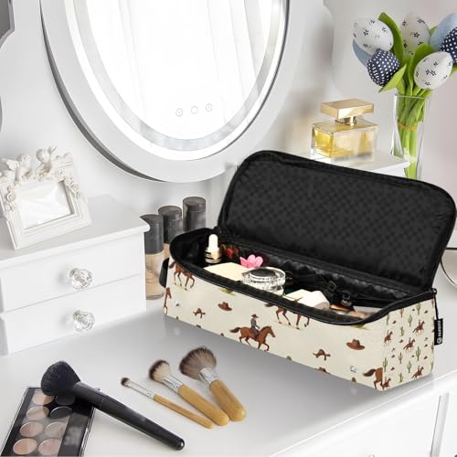 Bolsa de viaje para herramientas de cabello y tapete resistente al calor con cierre, organizador de gran capacidad para planchas de pelo, rizadores y accesorios estilo vaquero y cactus miniatura 7