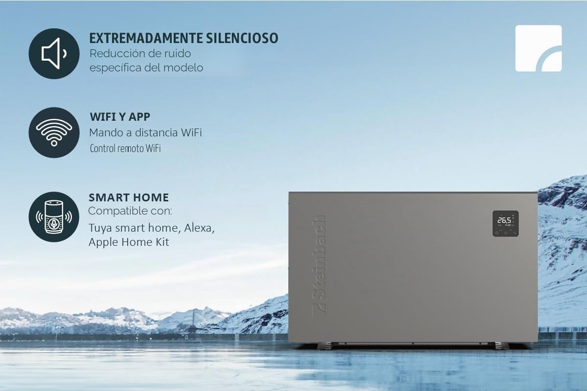 STEINBACH Bomba de Calor silenciosa 21,2 – 049319 – Bomba de Calor inversor para Piscinas de hasta 80.000 l – Potencia calorífica 21,2 kW – Funcionamiento silencioso y eficiente Gracias a la