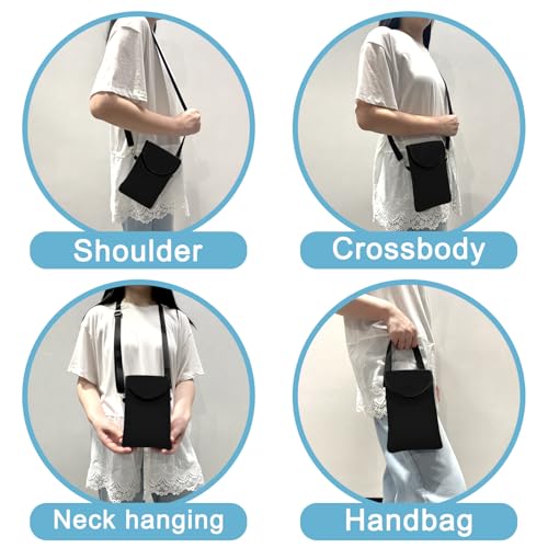Image of Neoprene Cell Phone Sleeve Pouch Case Bag with Crossbody Strap Neck Lanyard for Women 7.5 X 4.3 in Black