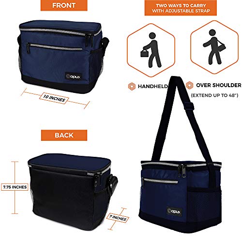 Opux Insulated Lunch Box For Men Women, Leakproof Thermal Lunch Bag For Work, Reusable Lunch Cooler Tote, Soft School Lunch Pail For Kids With Shoulder Strap, Pockets, 14 Cans, 8L, Navy #TOP3