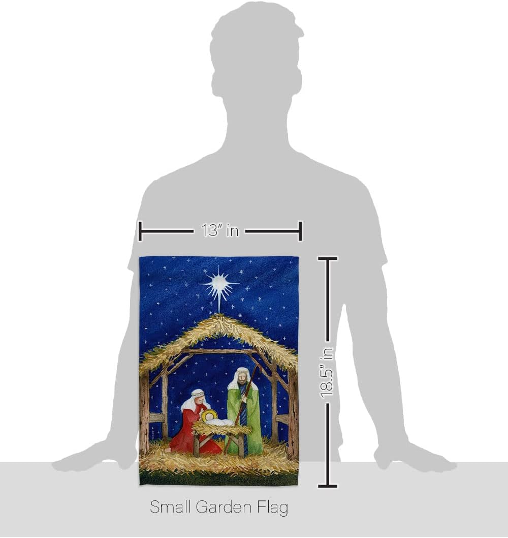 Breeze Decor GS114214-BO Jesus Winter Nativity Decorative Vertical Banner Pole, Garden Flag Set 13"x 18.5", Multi-Color