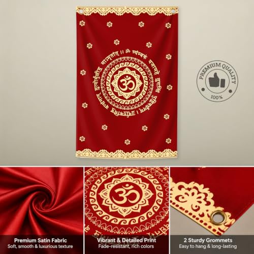 Image of SpecialYou Ganpati Decoration Setup for Home Decor with OM Red Fabric Backdrop Cloth for Decorations Pooja, Ganpati Backdrop Decoration, Mandir Decorations Items for Home