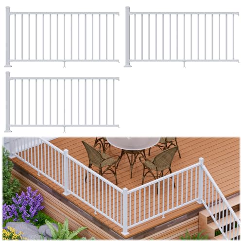 Image of Egadis 3 Pack 36 in. H x 6 ft. W Porch and Deck Railing Kit, Aluminum Railling Kit, White Outdoor Textured Powder-Coat Finish Rail Modular System for Decks, Porches & Balconies (3 Post, 3 Panel)