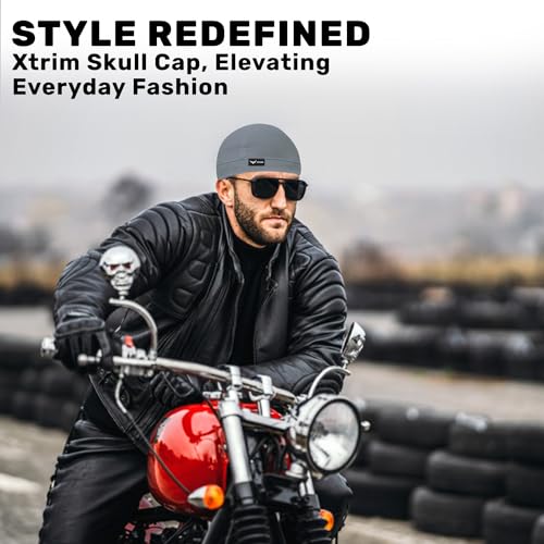 Image of XTRIM Unisex Helmet Skull Cap for Bikers & Cyclists, Cotton Head Cap, Hair Inner Helmet Cap for Men, Sweat Cooling Beanie Cap for Men for Women, Skull Mask for Summer, Bike Accessories (Grey Shade)