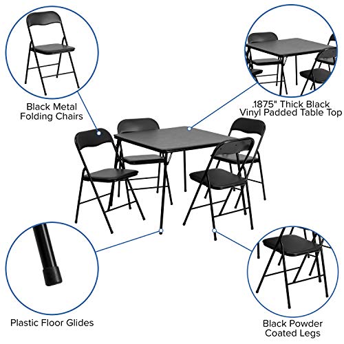Image of EMMA + OLIVER Black Square Folding Card Table and Chairs Set for 4 Players