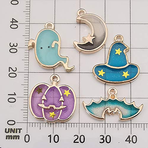 WOCRAFT 42 pcs Mix Halloween Charms Pumpkin Ghost Wizard Hat Moon Bat Pendant for Jewelry Making Necklace Bracelet Earring and Slime DIY Jewelry Accessories Charms (M503)