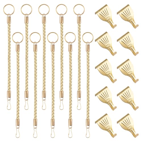 Image of Picture Hanging Kit 10Pcs Picture Rail Hooks with 10Pcs PU Leather Cord, Picture Display Hanging System for Wall Picture, Exhibition(Gold PU Cord, 30CM)