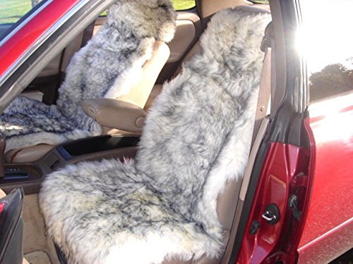 Genuine New Zealand Sheepskin Car Seat Covers Bucket Seat Covers, Universal Fit, 2 Packs Gray Tipped