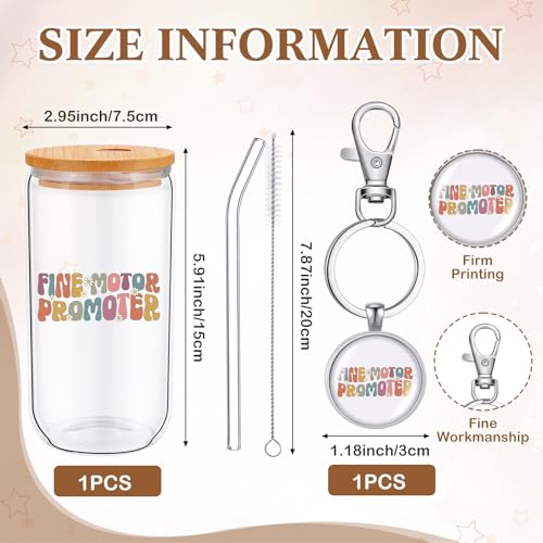 Kacctyen 3 Pcs Occupational Therapy Gift for Women Occupational Therapist Makeup Bag with Keychain 17 oz Fine Motor Promoter Glass Cups with Lids and Straws Therapy Gifts for Therapists OT Women2