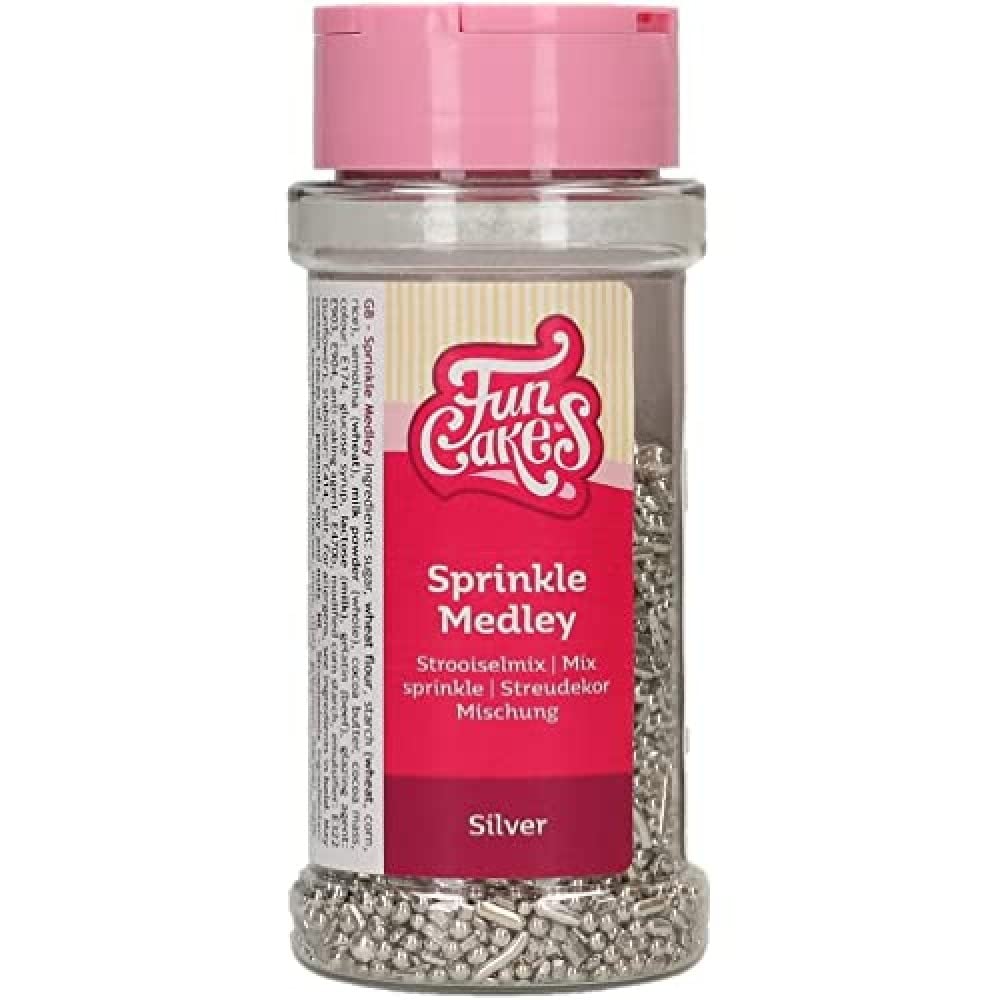 FunCakes Sprinkle Medley Silver: Cake Sprinkles, Great Taste, Perfect for Cake Decorating, Sprinkle Mix. 65 g.