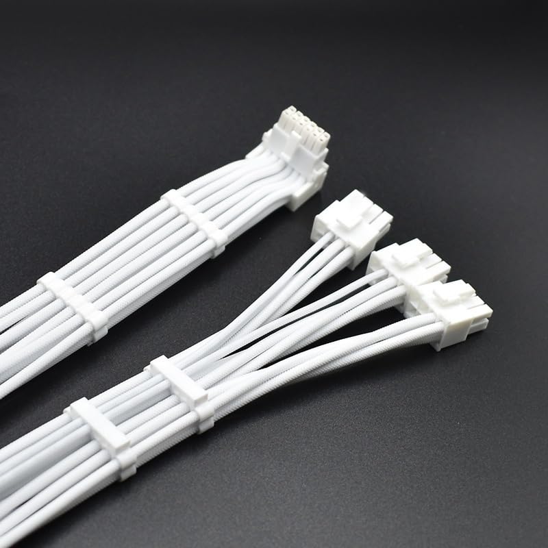 50cm Right-Angle 16-Pin 12V Cable (3x8 Pin to PCI-E 5.0) Modular Power Cable with Comb Compatible with ROG I 1000W and II 1200W (White UP Bend)