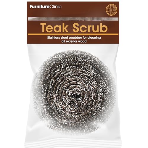 Furniture Clinic Teak Scrub - For Outdoor Wood Furniture Boats & Shower Benches - Cleaning - 100% Stainless Steel - Remove Dirt Stains & Greying from Weathered Wood