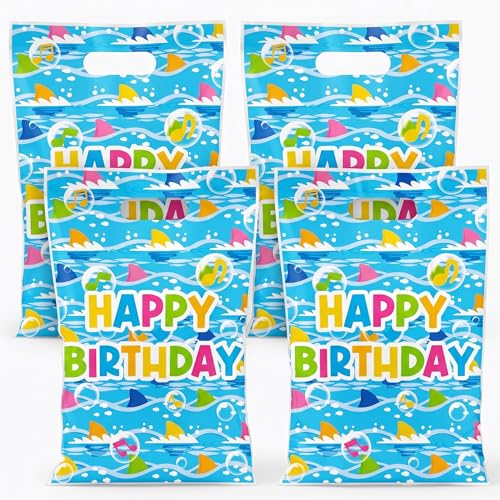 Siuzon 30Pcs Cute Shark Party Favor Bags with Handles Ocean Shark Love Music Theme Birthday Decorations Goodie Bags for Kids Gift Bags Set for Kids Party Supplies and Shark Toys
