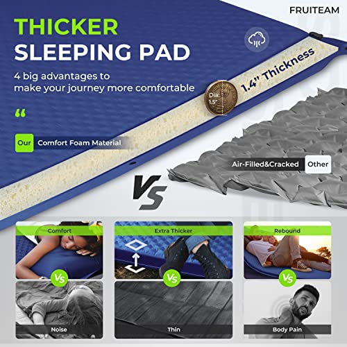 Image of FRUITEAM Double Sleeping Pad for Camping, Self Inflating Camping Pad, Camping Air Mattress, 2 Person Camping Mat with Pillow, Inflatable Foam Camping Pad for Backpacking, Hiking, Navy