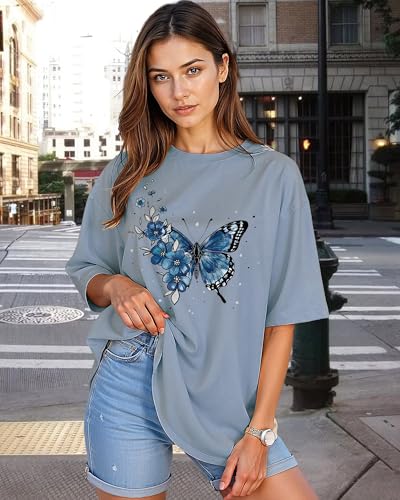 Women’s Oversized Graphic Tees Vintage Casual Drop Shoulder T-Shirt Print Summer Holiday Loose Fit Tops2