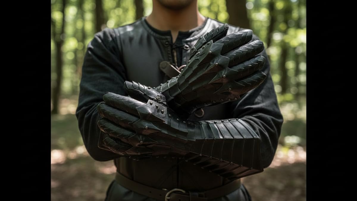 Armor Schwarze antike Nazgul Stulpenhandschuhe aus Stahl, mittelalterliche Rüstung, Paar Crusader LARP Stulpen