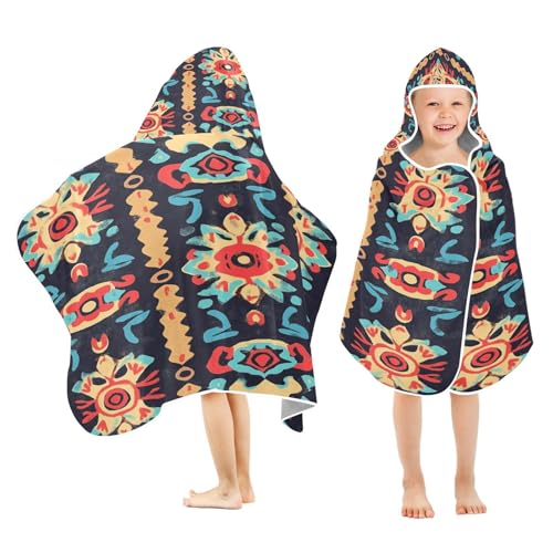 Kigai Ethnic Print Hooded Beach Towel for Kids Soft Absorbent Quick Dry Bath Towel with Hood Lightweight Toddler Shower Pool Bath Wrap for Boys Girls