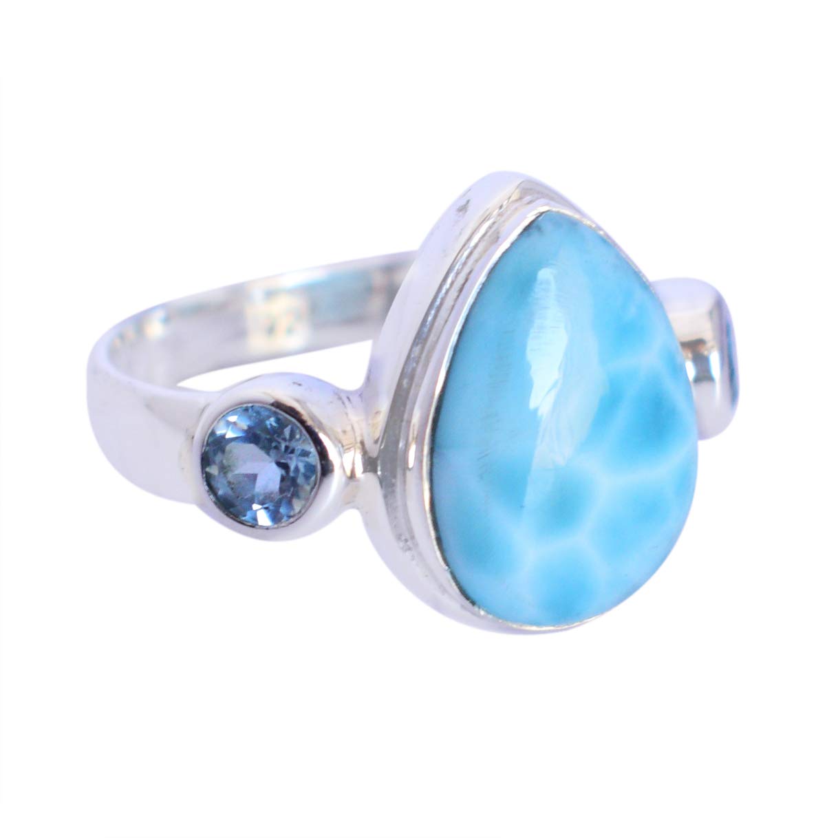 Genuine Larimar,Blue Topaz Statement Ring 925 Sterling Silver, Handmade Designer Silver Jewelry for Women, Bold Blue Gemstone Fine Ring for Everyday,Occasions