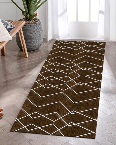 Tapis de passage moderne marron blanc en polyester résistant 120X160