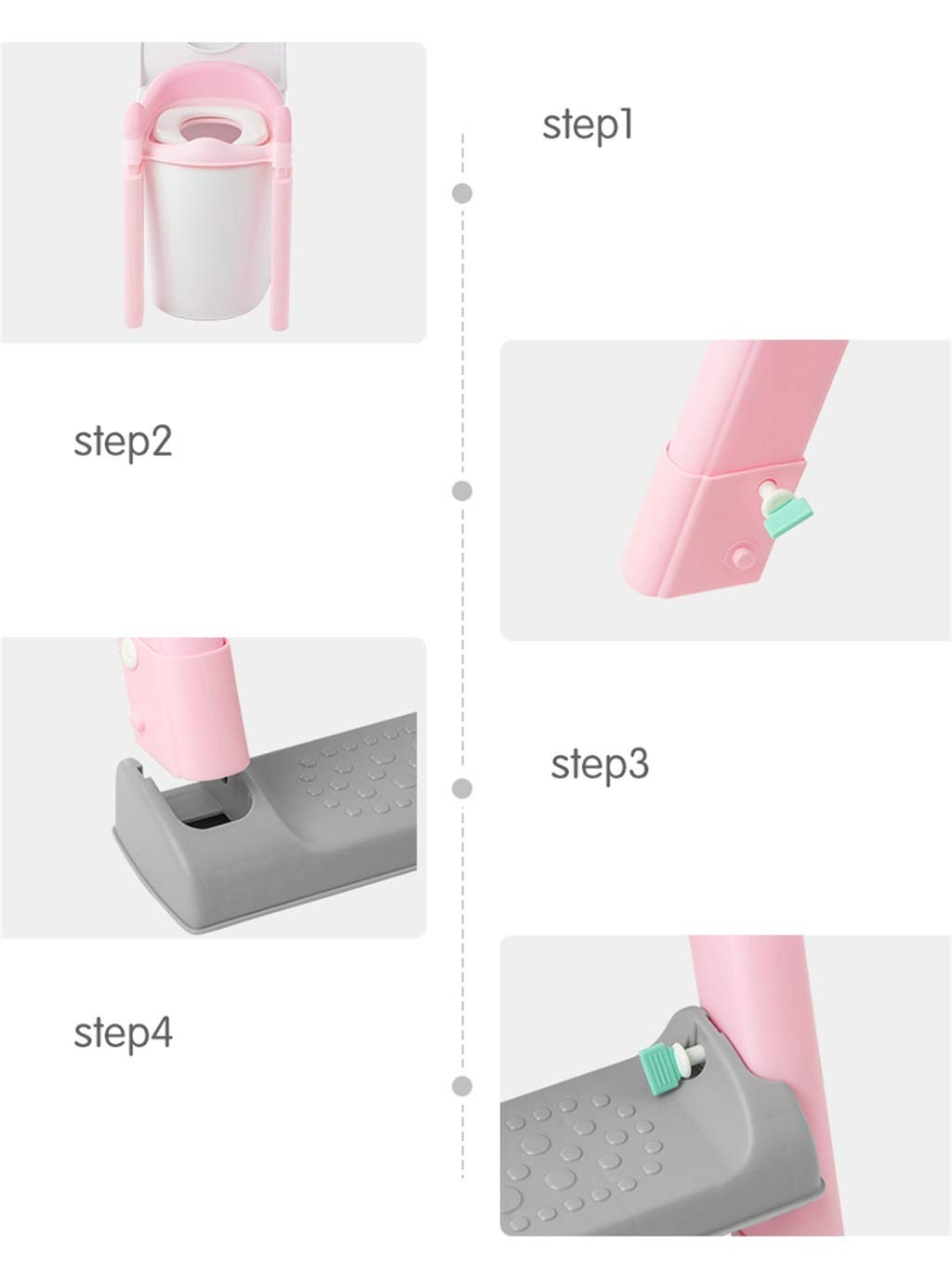 Toilette Töpfchen mit Trittleiter, Ergonomie Sicher Robust Anti-Rutsch Töpfchentrainer Mit Weich Sitzbezug Einstellbar Falten Fußbank Zum Bad Unisex-Kleinkind