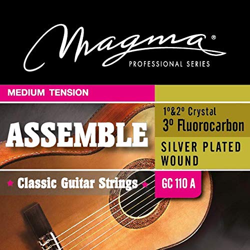 MAGMAClassical Guitar Strings Medium Tension Tension - Assemble Classic Acoustic String Set - Crystal Nylon 1° & 2°, Fluorocarbon 3°, and Silver Plated Copper 4°, 5°, and 6° (GC110A) - 1 Set