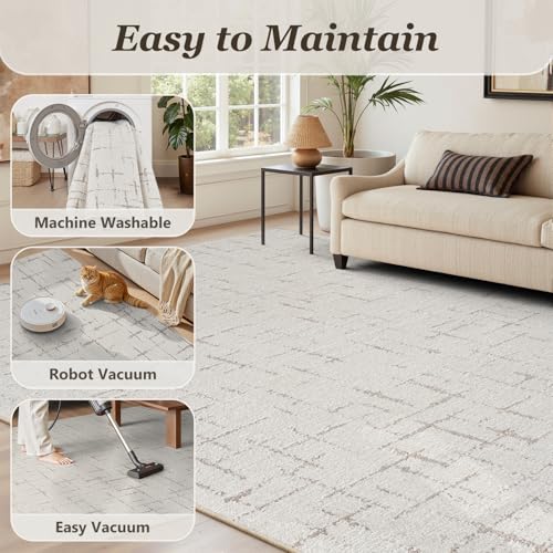 Engiw-Beige Neutral 5x7 Area Rug for Living Room Rug-Carpet Bedroom Rugs Textured Tufted J - image 6