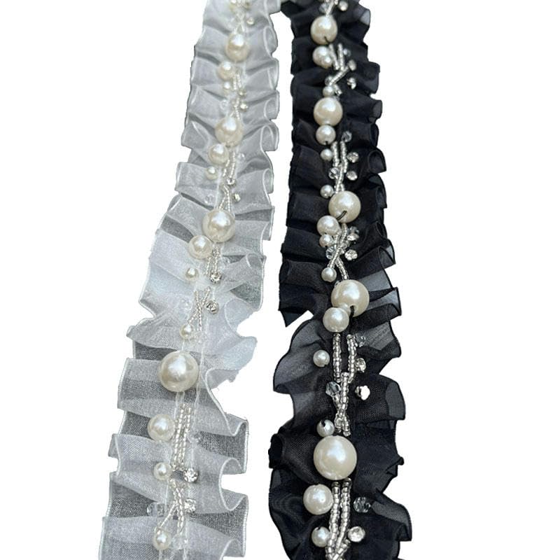 1 yard 4 CENTIMETRI di larghezza pieghe di organza peal passamanerie per la catena di vestiti che borda appliques patch cucito accessori per abiti da sposa-B