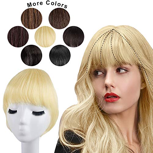 AISI QUEENS Clip in Bangs 100% Human Hair Extensions Reddish Brown Clip on Fringe Bangs with nice net Natural Flat neat Bangs with Temples for women One Piece Hairpiece (lightest Blonde).