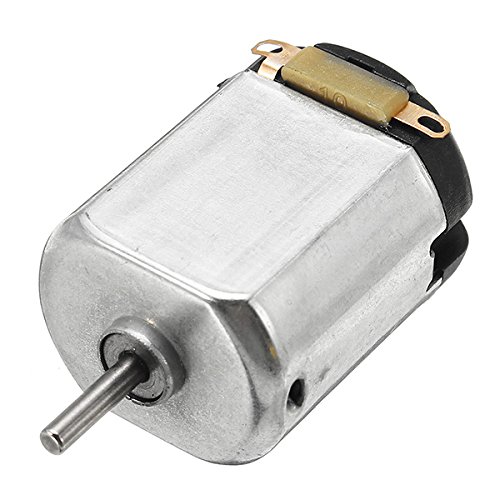 Close-up view of the DC motor, showing its shaft and terminals.