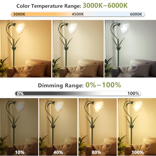 Image of HMVPL Flower Floor Lamp for Living Room, Flower Standing Lamp with Remote Control, Floral Cute Tall Lamp with RGB Bulb, Dimming, Timer, Arc Vintage Floor Lamp for Bedroom Corner Kids Room Reading