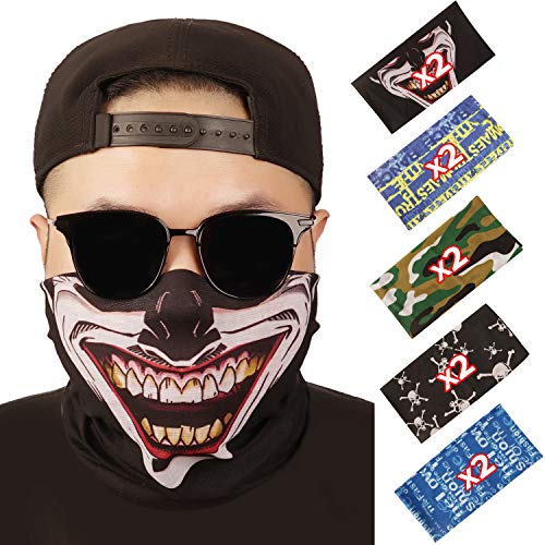 softan Bandana Cara Boca Recubrimientos para la cabeza Transpirables Bufanda Pasamontañas sin costuras para verano al aire libre, diseño impreso (10 piezas)